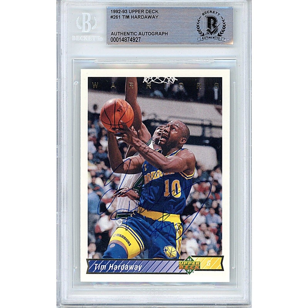 Tim Hardaway Warriors Autographed '92-93 Upper Deck Basketball Card Beckett Slab